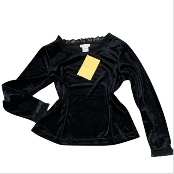NWT Victor Costa Occasion Black Velvet Blouse Lace Collar & Cuffs Sz L #247A - Picture 4 of 6
